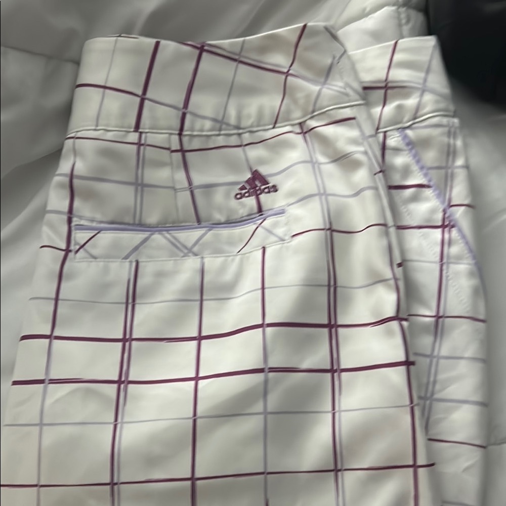 Adidas White and Purple Grid Pattern Shorts - Picture 2 of 3